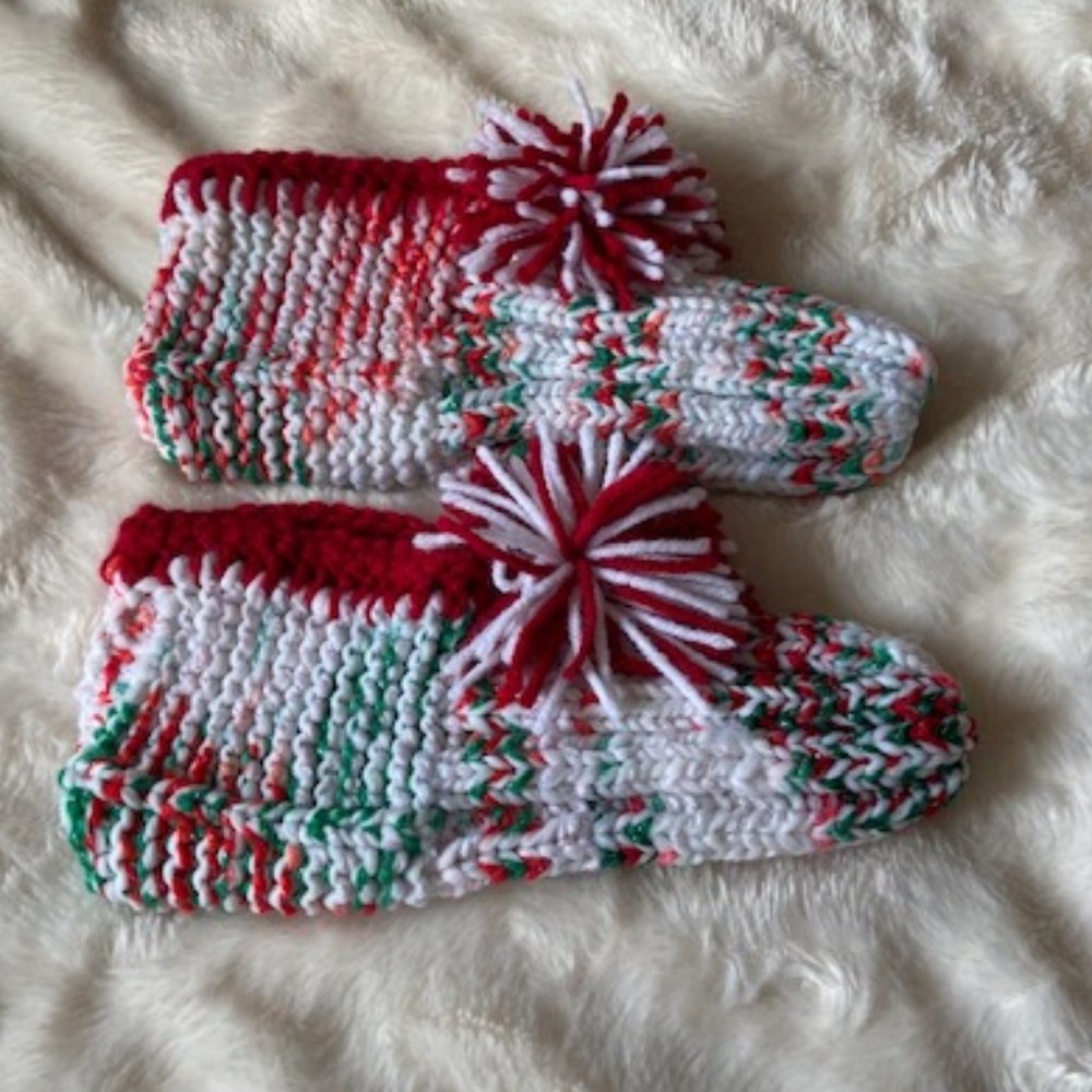 Handmade Knitted Slippers Christmas Colours NWOT